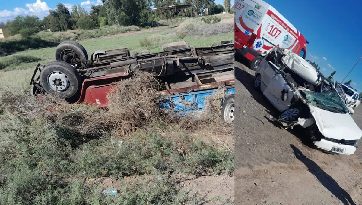 UN CAMIÓN VOLCÓ Y APLASTÓ A UN AUTO EN LA RUTA 40