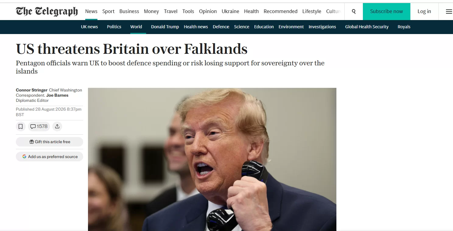 EE.UU. presiona a Londres con la carta Malvinas